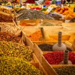 market, stand, spices