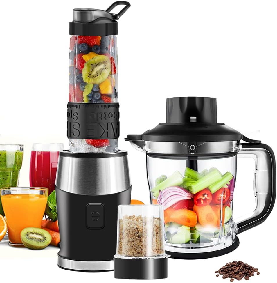 WAWORIO Blender Smoothie Maker, 700 Watt Stand Mixer, Smoothie Mixer, Multifunction Smoothie Maker, Meat Chopper, Ice Crusher/Coffee Grinder with 570 ml Sports Bottle, BPA-Free Tritan