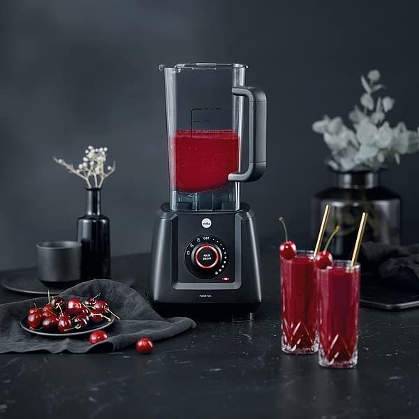 Wilfa POWER FUEL Hochleistungsstandmixer I 1,5l Behälter bis 100°C I 1.200 Watt I 4-Klingen-Messer I LED-Anzeige I inkl. Stamper mit Thermometer I für Smoothies, Tiefkühlkost und Suppen (mattschwarz)